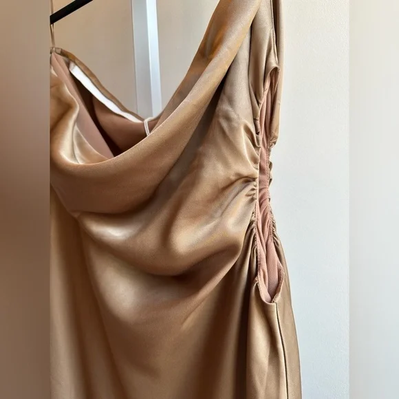 NEW Reformation Nevaeh Satin Midi Dress Sz XL Chanterelle Brown Cutout - Picture 4 of 9